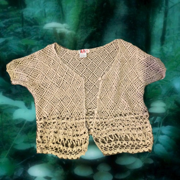 R&K Tops - Fairycore Cropped Knitted Cream Cardigan.